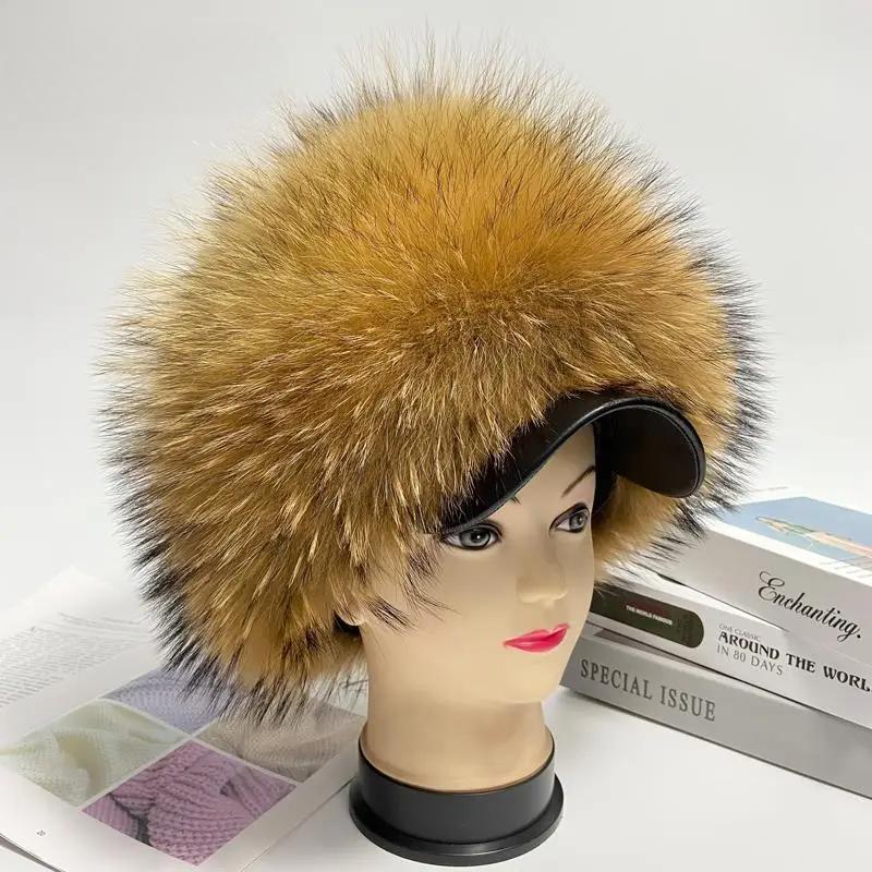 Real Fox Fur Hat Women Fluffy Brim Winter Warm Snow Cap Female Outdoor Russian Bomber Hat Winter Woman Natural Fur Cap Hat