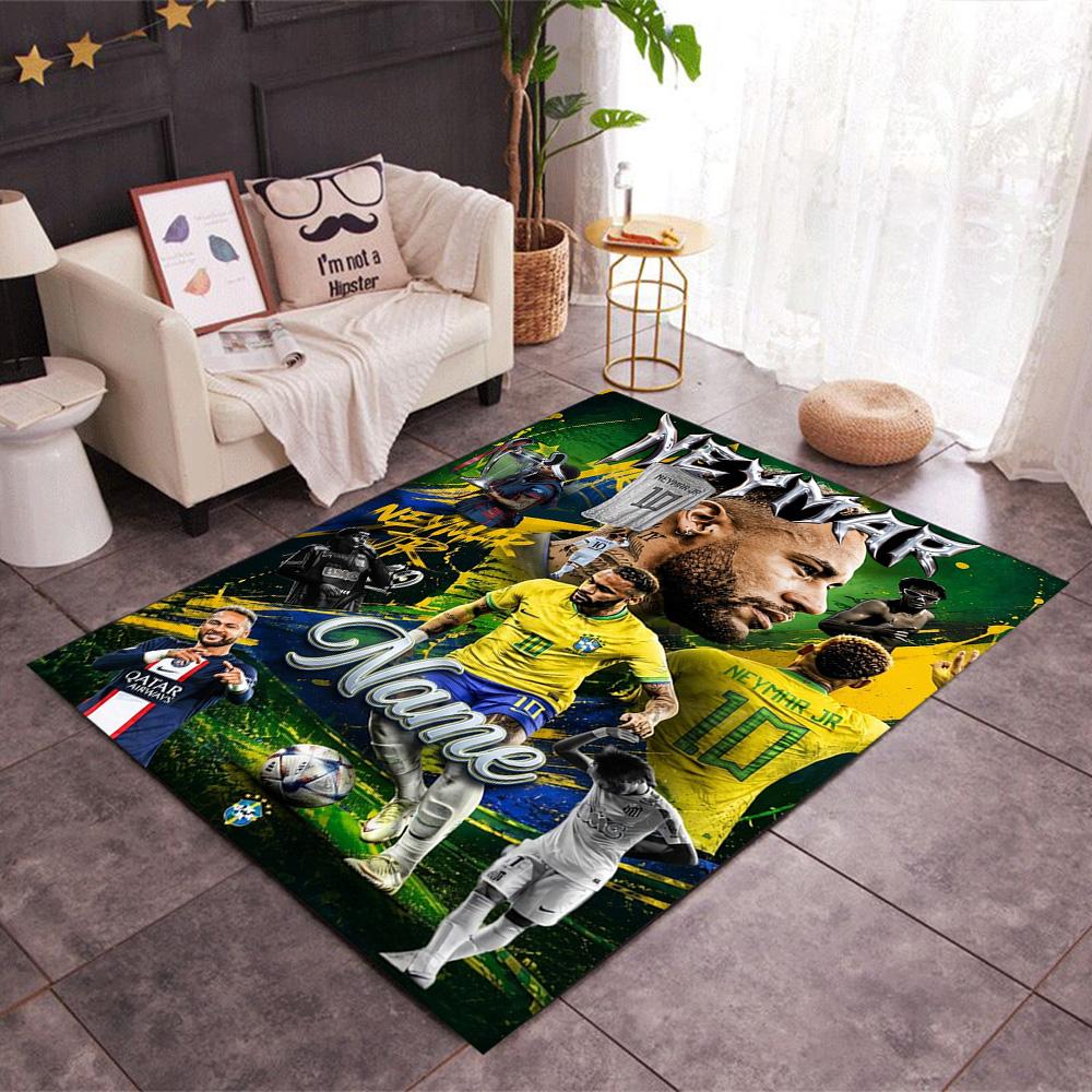 Messi Neymar Brazil Football Star Customize Your Name Carpet Suitable For Foyer Hallway Game Room Decorate Room Antislip Rug Decorate Offices
