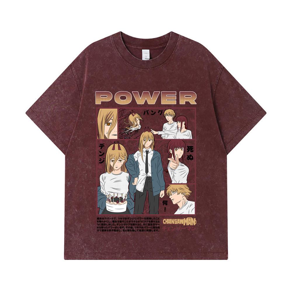 275 GSM Gewaschene T-Shirts 100% Baumwolle Chainsaw Man V1 Power Print Unisex Schweres Baumwoll-T-Shirt