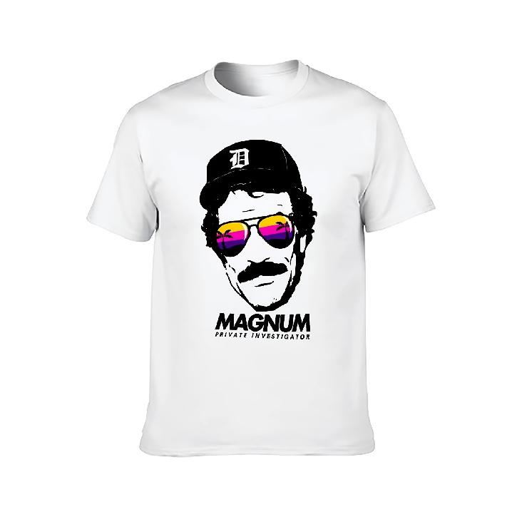 Men'S Short Sleeve White Magnum PI Thomas Retro Sunset Glasses Private Investigatorie Fan T-Shirt