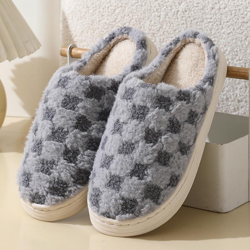 Warm Striped Non-Slip Fluffy Cotton Slippers for Men & Women