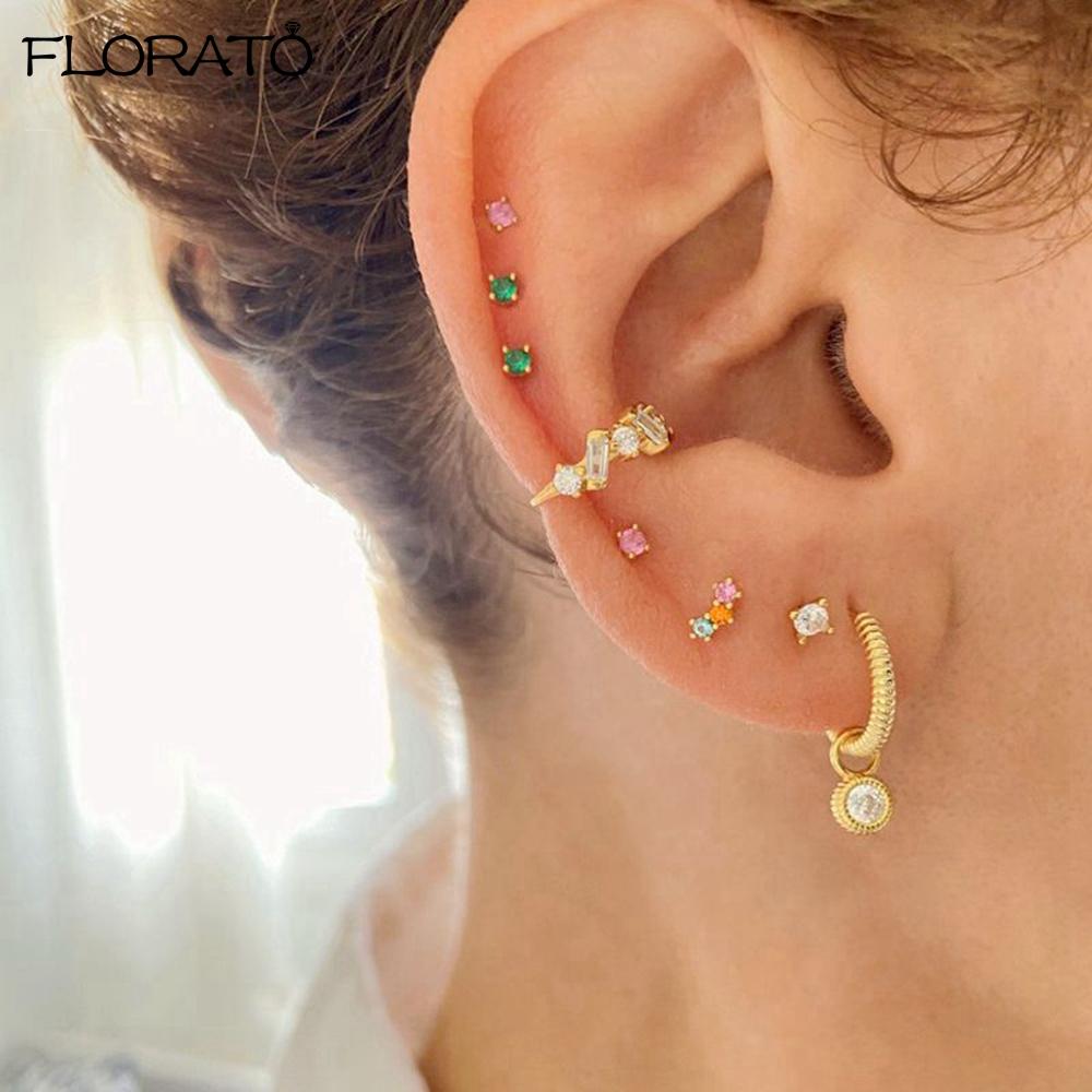 Ins Minimalism Chain Tassel Round Zircon Drop Earrings 925 Sterling Silver Needle Small Hoop Earrings for Women Fashion Jewelry