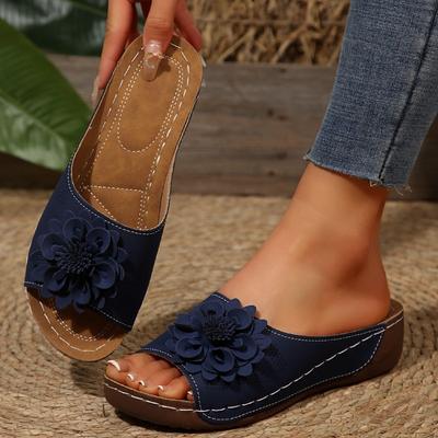 Women's Floral Cut-Out Platform Sandals, Open Toe Wedge Beach Slides, Plus Size Summer Casual Shoes