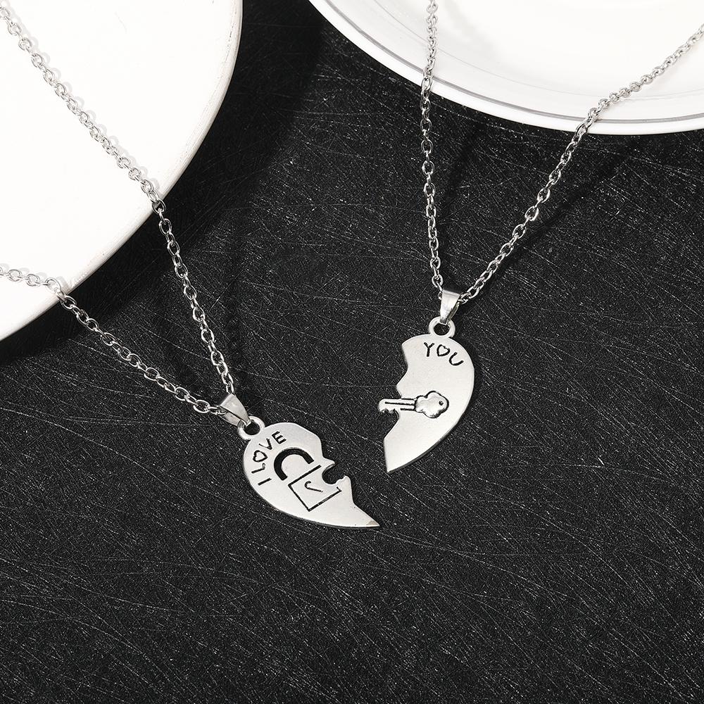 2 Pcs I Love You Heart Pendant Necklace Set Lock And Key Choker Chain For Couple Lovers Romantic Jewelry Valentine's Day Gift