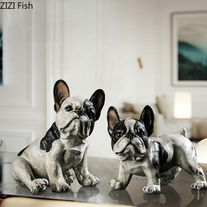 Creative French Bulldog Statue Desk Decoration Exquisite Puppy Ornaments Simulation Animal Resin Sculpture Room Aesthetic Decor