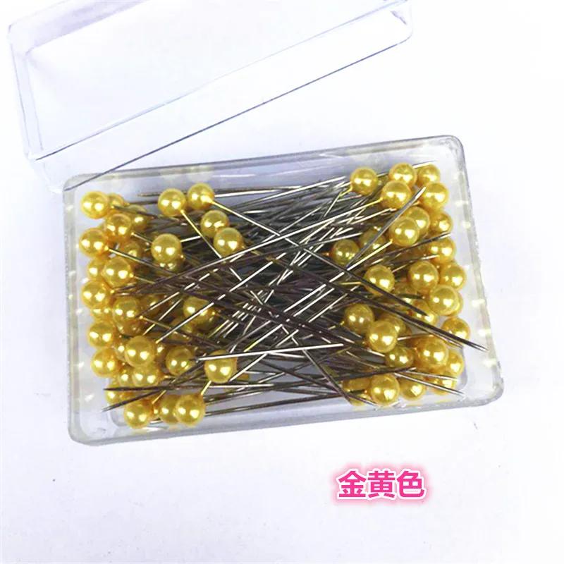 100Pcs/Box 38cm Colorful Round Pearl Head Needles Stitch Straight Push Sewing Pins For Dressmaking DIY Sewing Tools Positioning
