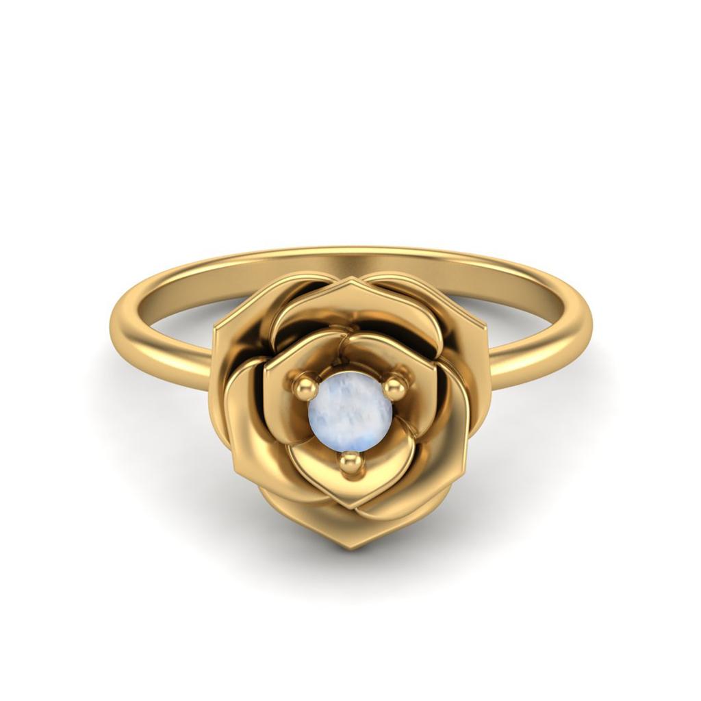 925 Sterling Silver Gold Vermeil 3 MM Round Moonstone Blossom Rose Flower Women Wedding Ring