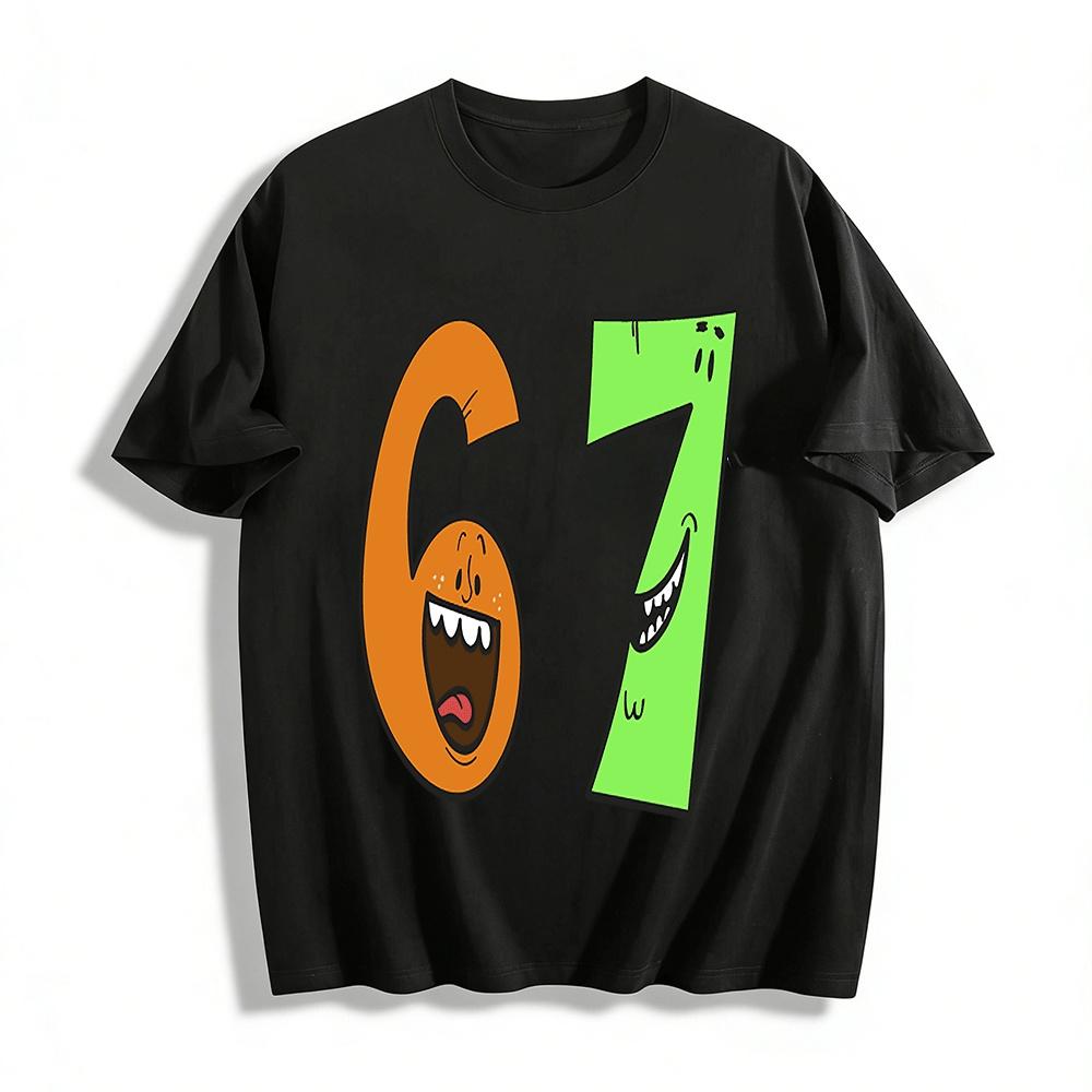 Funny Number 67 Print Casual Top Novelty Graphic Tee Pure cotton T-shirt XXS