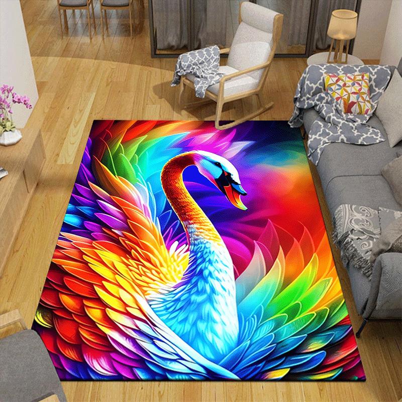 1pc Beautiful Swan Print, Design Indoor Area Rug - Soft, Anti-Slip, and Durable Gaming Room Decor for Bedroom