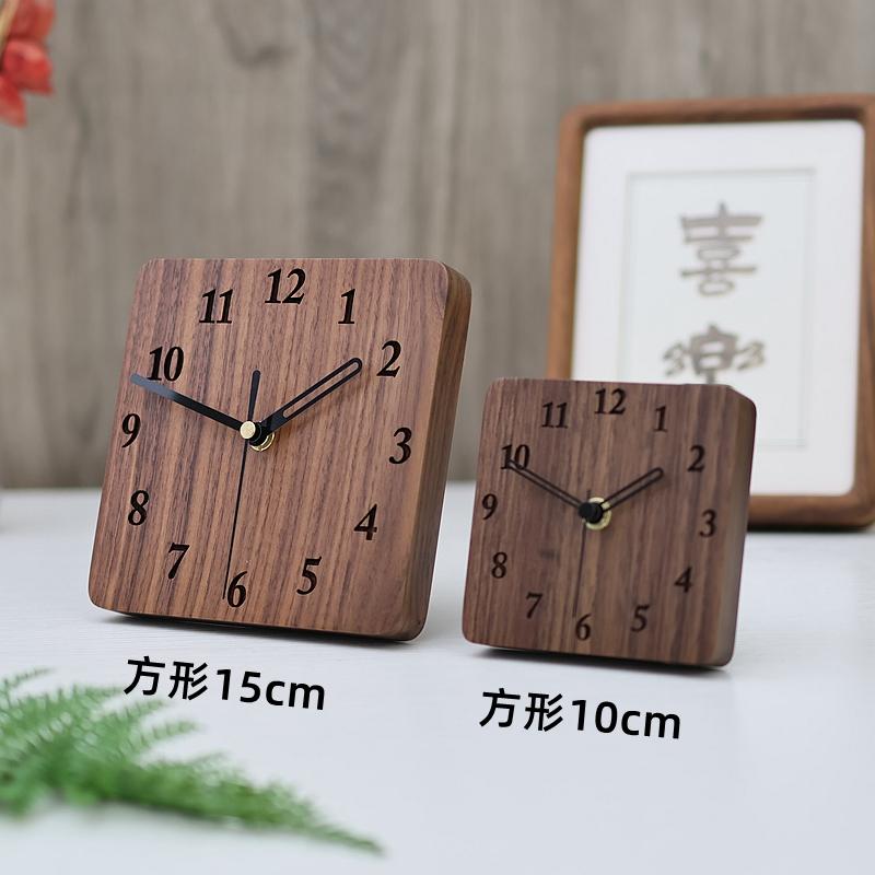 Nordic Table Clock Desktop Timepiece  Living Room Wooden Quiet Modern Creative Black Walnut Mantel Clock Office Decor