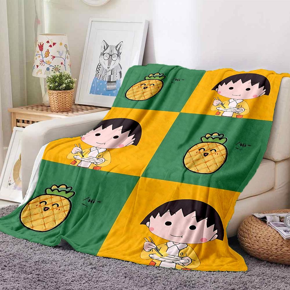 1pc Chibi Maruko Chan Cozy Print Blanket Lightweight Warm Flannel Throw Blanket For Sofa, Bed, Living Room