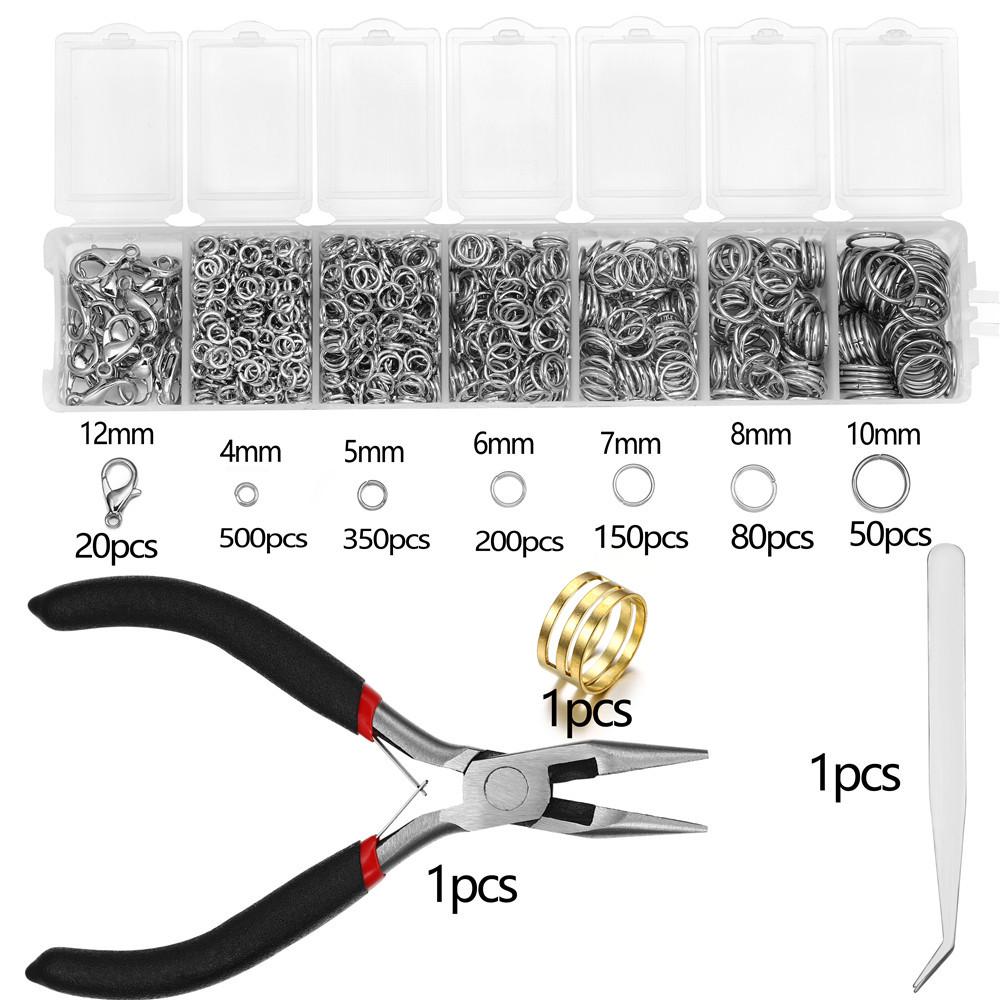 DIY Jewelry Tools Set: Flat-Nose Pliers, Tweezers, and Single-Loop Ring Set.