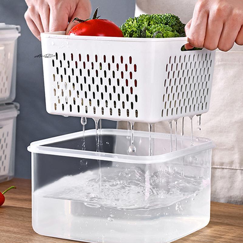 Fridge Organizer Refrigerator Storage Box Fresh Vegetable Fruit Drain Basket Pantry Kitchen Storage Containers