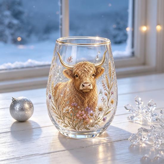 Bicchieri Unici per Feste di Natale 330ML Bicchiere d'Acqua in Vetro, Motivo Ghirlanda/Babbo Natale/Alce/Calze/Pupazzo di Neve Vetro Festivo Edizione Limitata Regalo