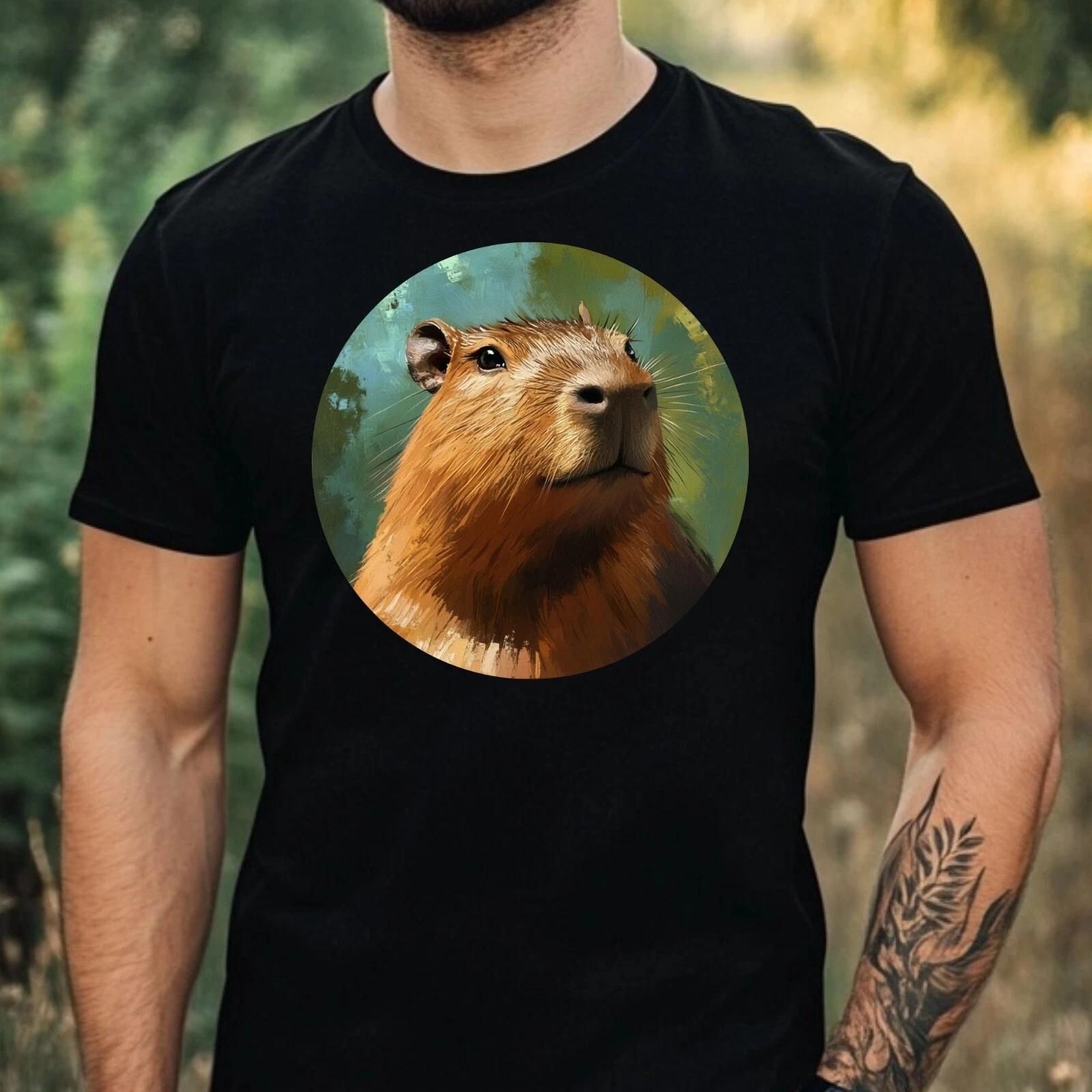 T-Shirt Herren Capybara Portrait Motiv Baumwolle Größe XS bis 5XL M