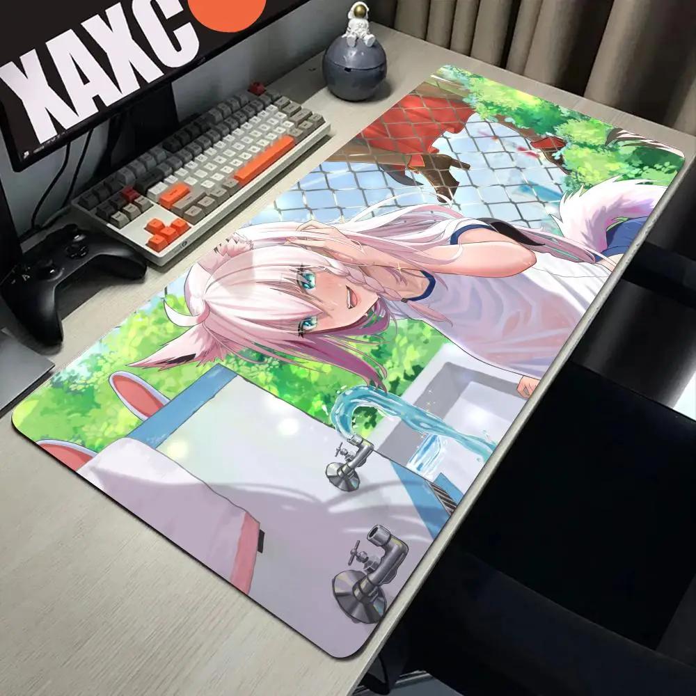 Shirakami Fubuki Mouse Pad Laptop Hololive Black And White Keyboard Rug PC Kawaii Anime Girl Mousepad XXL Gamer Cabinet Desk Mat