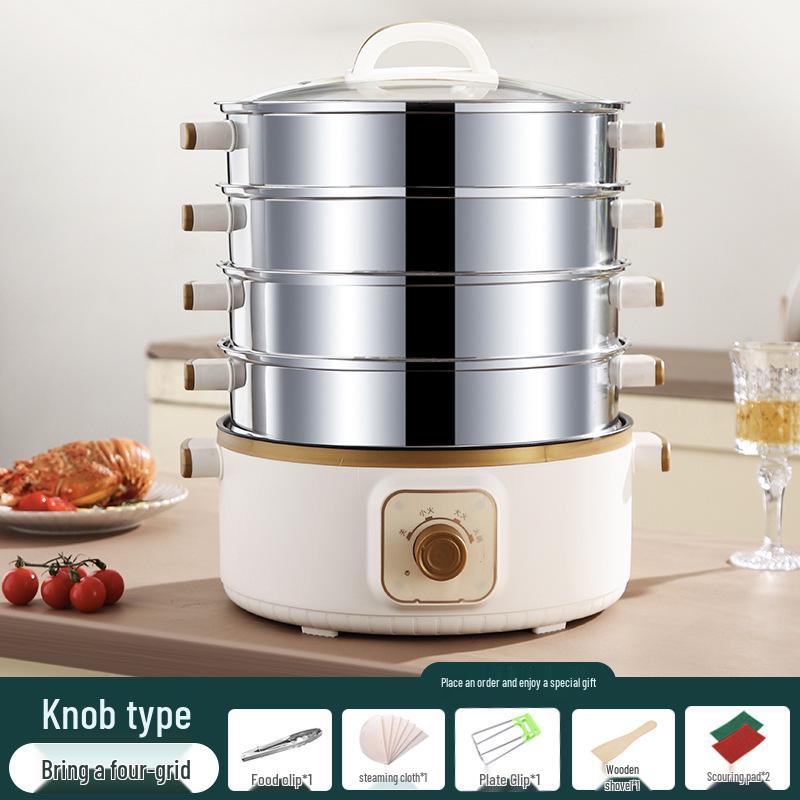 Vaporiera Elettrica a Tre Piani: Multifunzionale, Spegnimento Automatico, Grande Capacità, Timer, Pentola Elettrica Multi-livello, Cestello per Cottura a Vapore