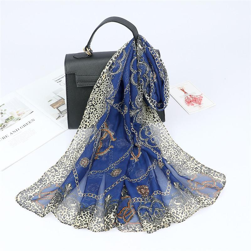 Spain Fashion Sexy Leopard Floral Patchwork Chiffon Silk Scarf Shawl Lady High Quality Wrap Beach Cover-Ups Hijab Snood 150*50Cm
