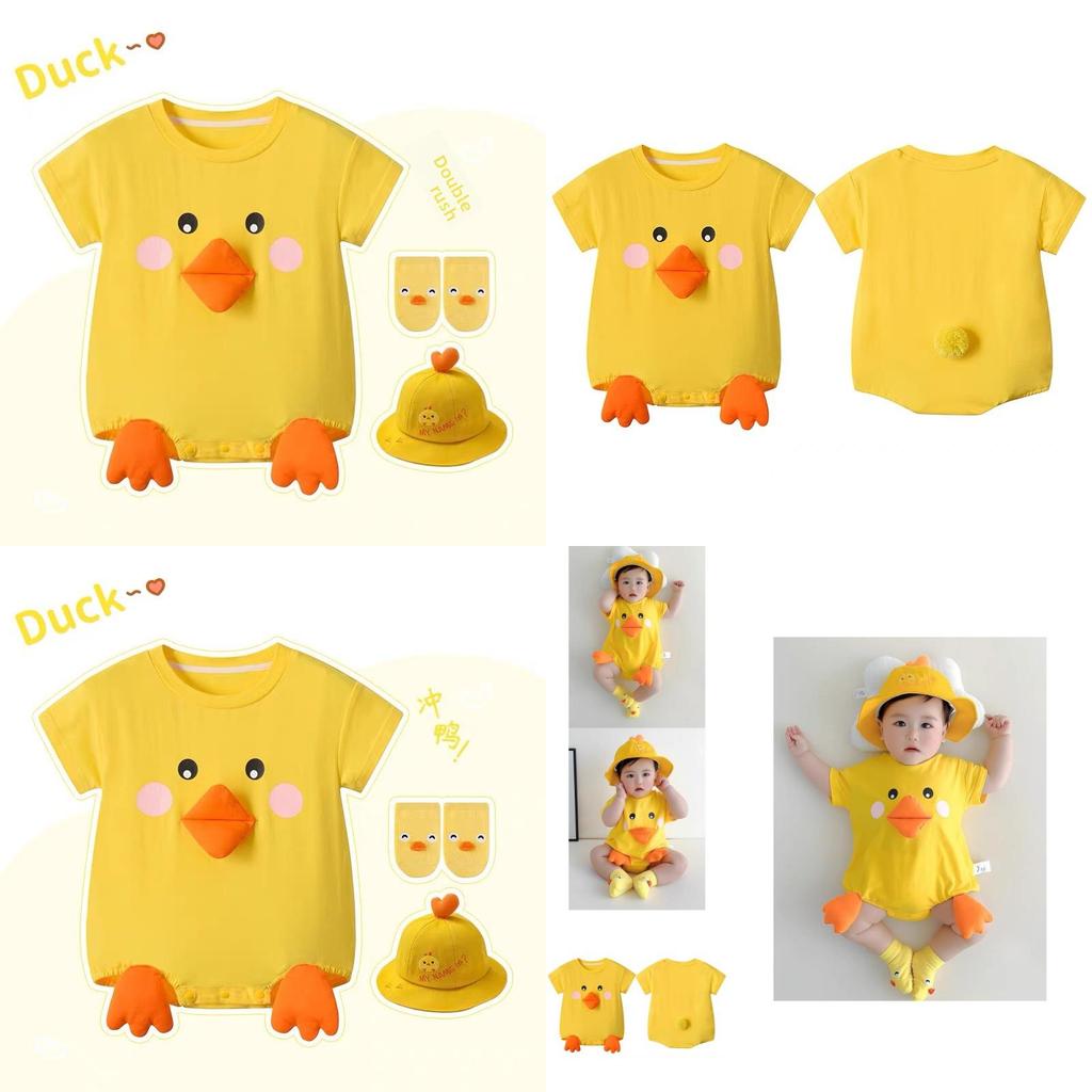 Baby Yellow Duck Onesie With Short Sleeves For Newborns And Infants