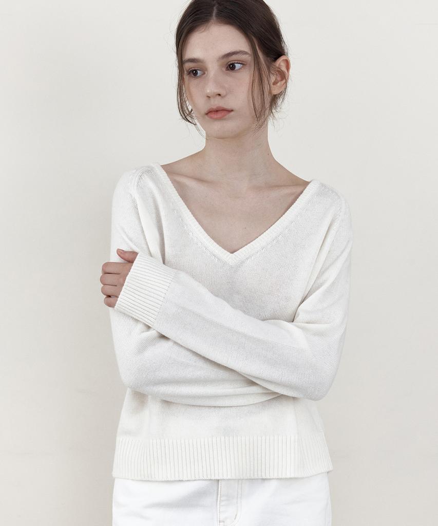 WEDNESDAYOASISFORWOMEN Nive Lambswool Deep V-Neck Knit_Ivory(Wcb6Kn75)