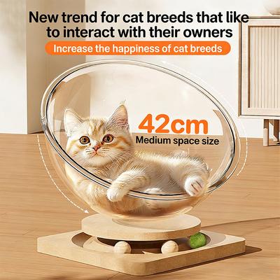 Cat House Cat Condo Space Capsule Cat Nest Pet Bed Cat Bed Cat Toys Solid Wood Acrylic Turntable