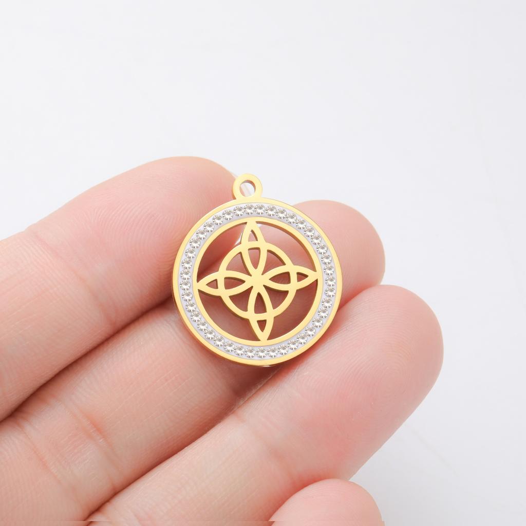 Teamer Irish Witch Knot Clear Zircon Round Pendant for Jewelry Making Necklace DIY Stainless Steel Celtics Knot Charm Wholesale