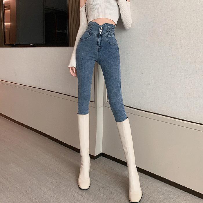 Jeans Skinny Grigio a Vita Alta con Fodera in Pile da Donna - Pantaloni a Matita Snellenti Autunno/Inverno 2025