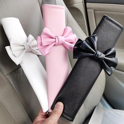 High-End Leather Car Seat Belt Shoulder Pad with Bowknot - Anti-Neck Strain Design