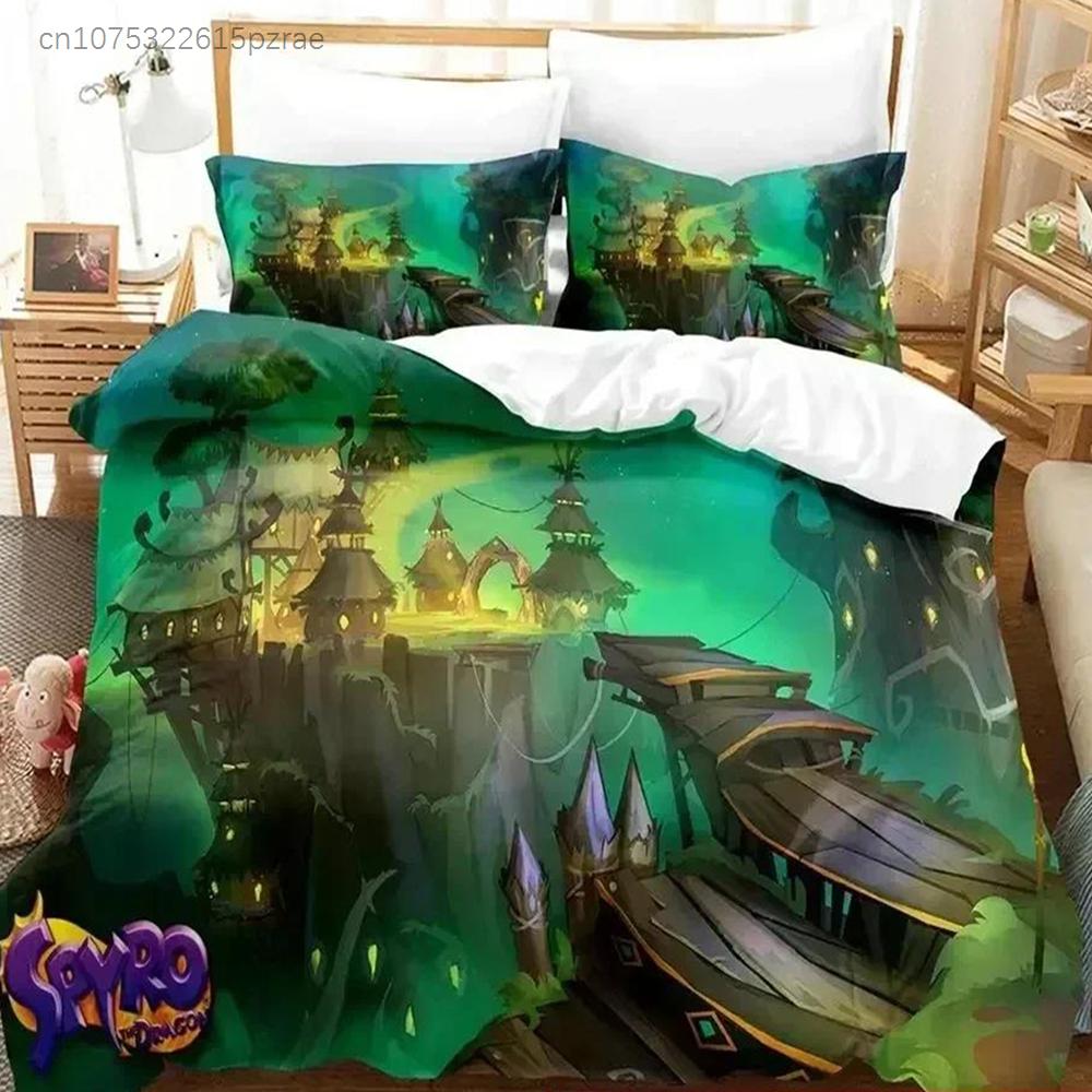 Cartoon Spyro Reignited Trilogy Bedding Set Duvet Cover Bed Set Quilt Cover Pillowcase Comforter King Queen Size Boys Adult