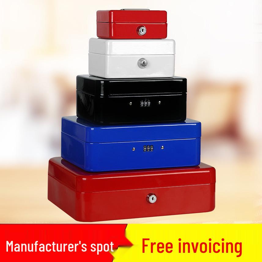 Portable Thickened Metal Cash Box with Lock and Password, Secure Storage Organizer