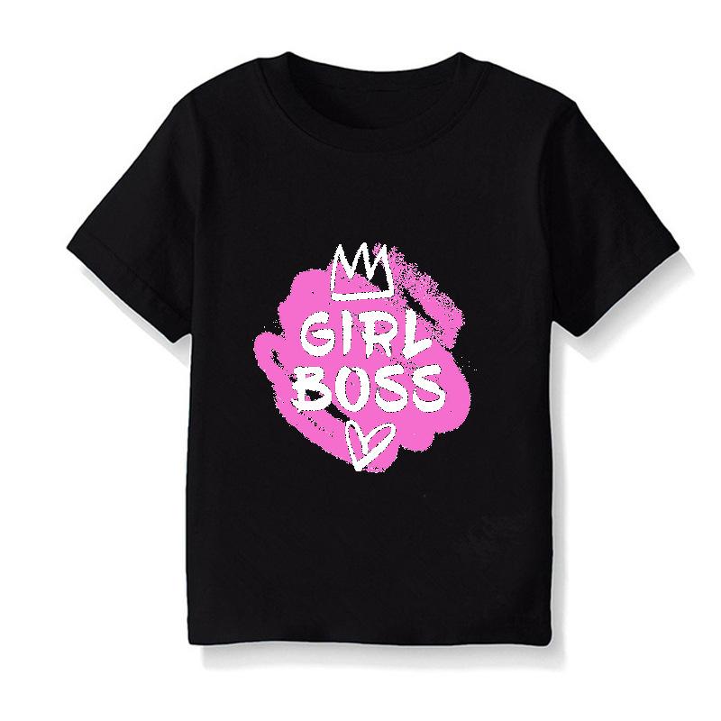 Crown Letter Printed Shortsleeved Roundneck Black White Red and Pink Tshirts for Boys and Girls in Summer Kids Clothes