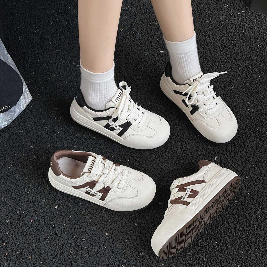 Leather round head popular little white shoes women's 2025 new autumn platform versatile casual sports Forrest Gump shoes German training shoes