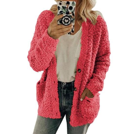 Women Sweater Coat Long Sleeve Collarless Knitting Jacket with Pockets Loose Fit Solid Color Tops Coat Autumn Winter Wear