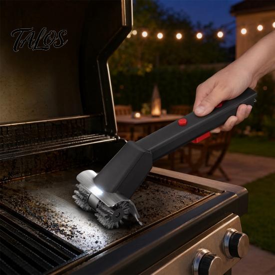 Night Use Grill Cleaning Brush Electric with Dual Rotating Heads And Built-in LED Light, Cordless BBQ Two Speed Cleaner Water Mist Spray, 2-Speed for