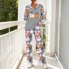 Women's Halloween Print Pajama Set, V-Neck Long Sleeve Hooded Loose Fit Sleepwear with Pockets