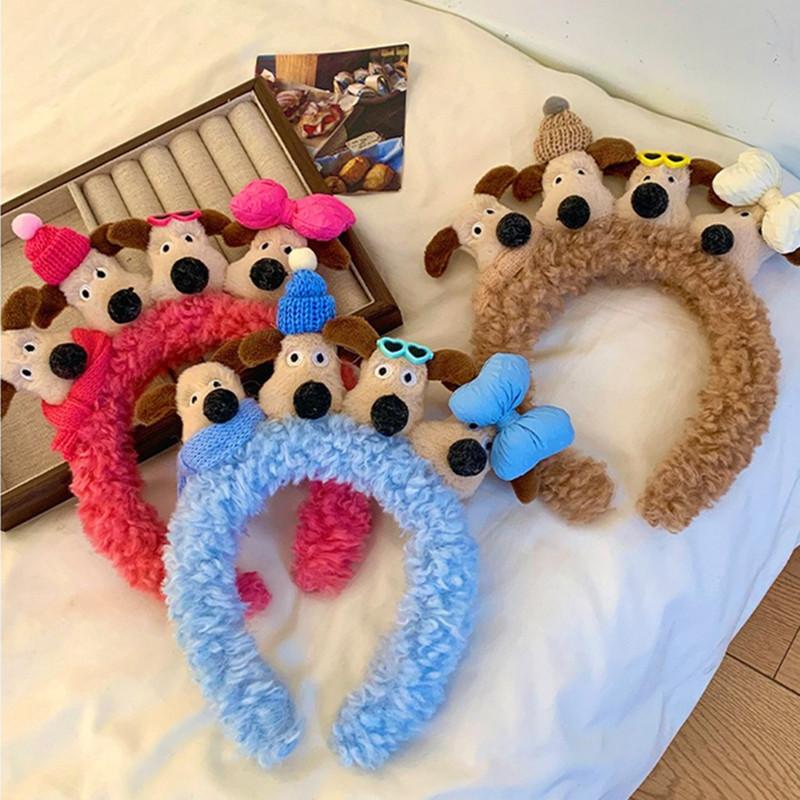 Headbands Sweet Style Four Cute Dogs Plush Solid Color Accessories Hair