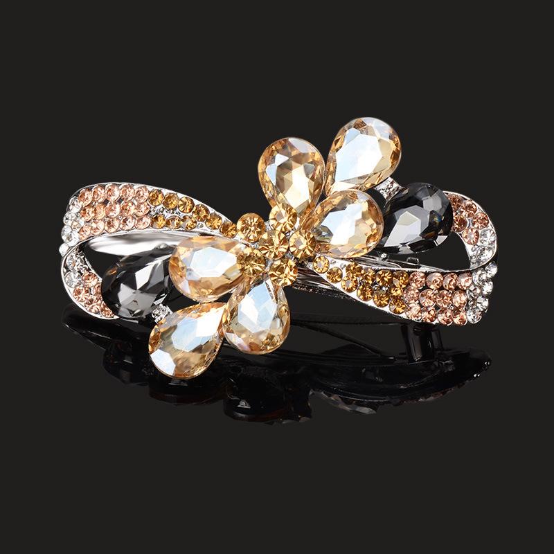 Clip de Primavera de Circonita Blanca Flor de Pedrería Brillante Clip Superior Clip Horizontal Elegante Adorno para el Cabello de Moda para Madres