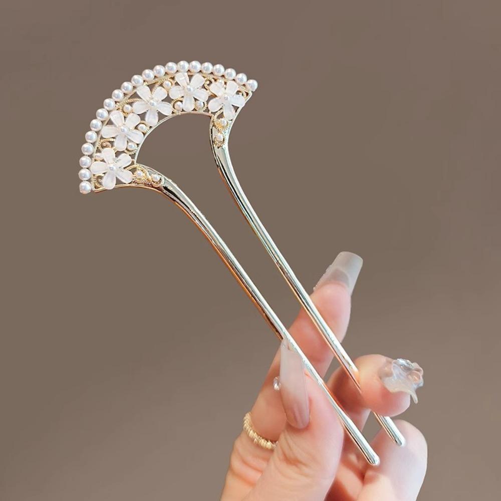 1pc Exquisite Elegant Vintage Pearl U-Pin Hair Accessory with Column Headpiece Retro Hairpins Hair Jewelry