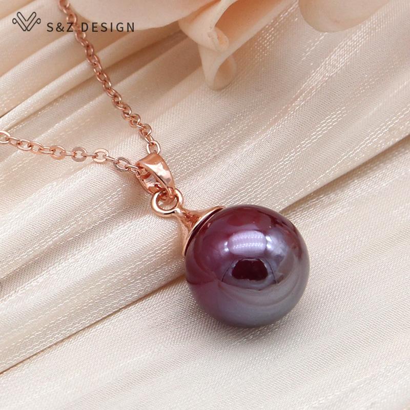 Fashion Wine Red Round Beads Pendant Necklace For Women Party Rose Gold Color Collarbone Chain Jewelry