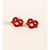Red Enamel Heart Knot Earrings with White Drip Glaze