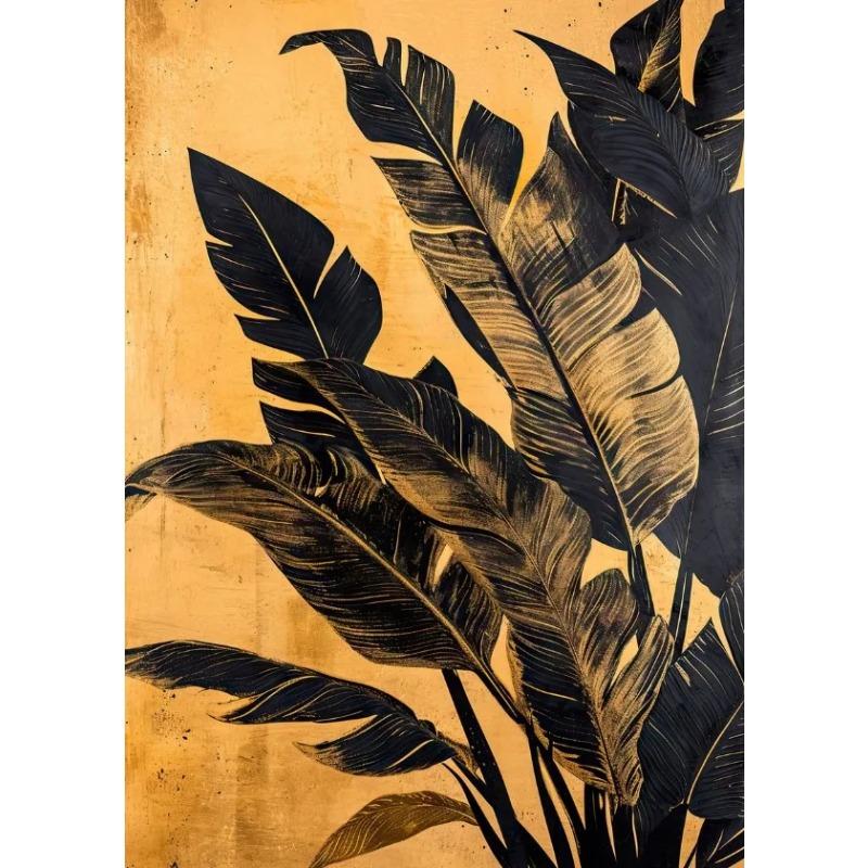 Texture Noir et Or Diverses Feuilles Impression d'Affiche Peinture sur Toile Art Mural Moderne Image HD pour Salon Décoration de Maison Cadeaux