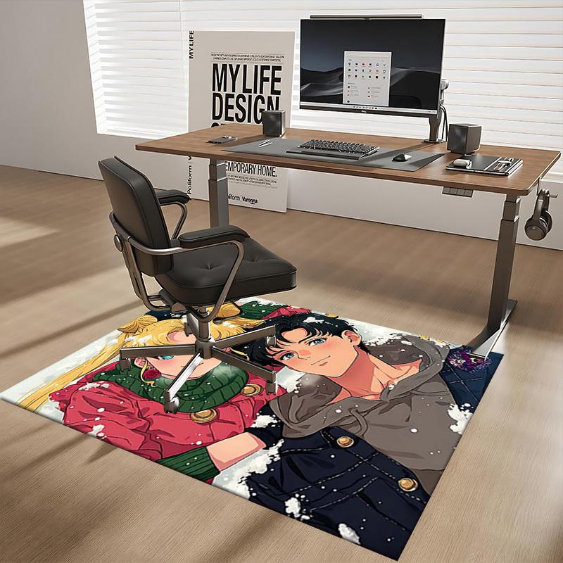1pc Sailor Moon Winter Wonderland Chair Mat - Anime Cartoon Design, Non-Slip Carpet for Office and Home Decor, Suitable for All Seasons.O069