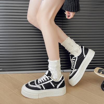 Mode Canvas Studenten Herbst Freizeit Sportschuhe Damen Canvas Schuhe Damen Sport Dicksohlige Trendige Sport Damen Schuhe