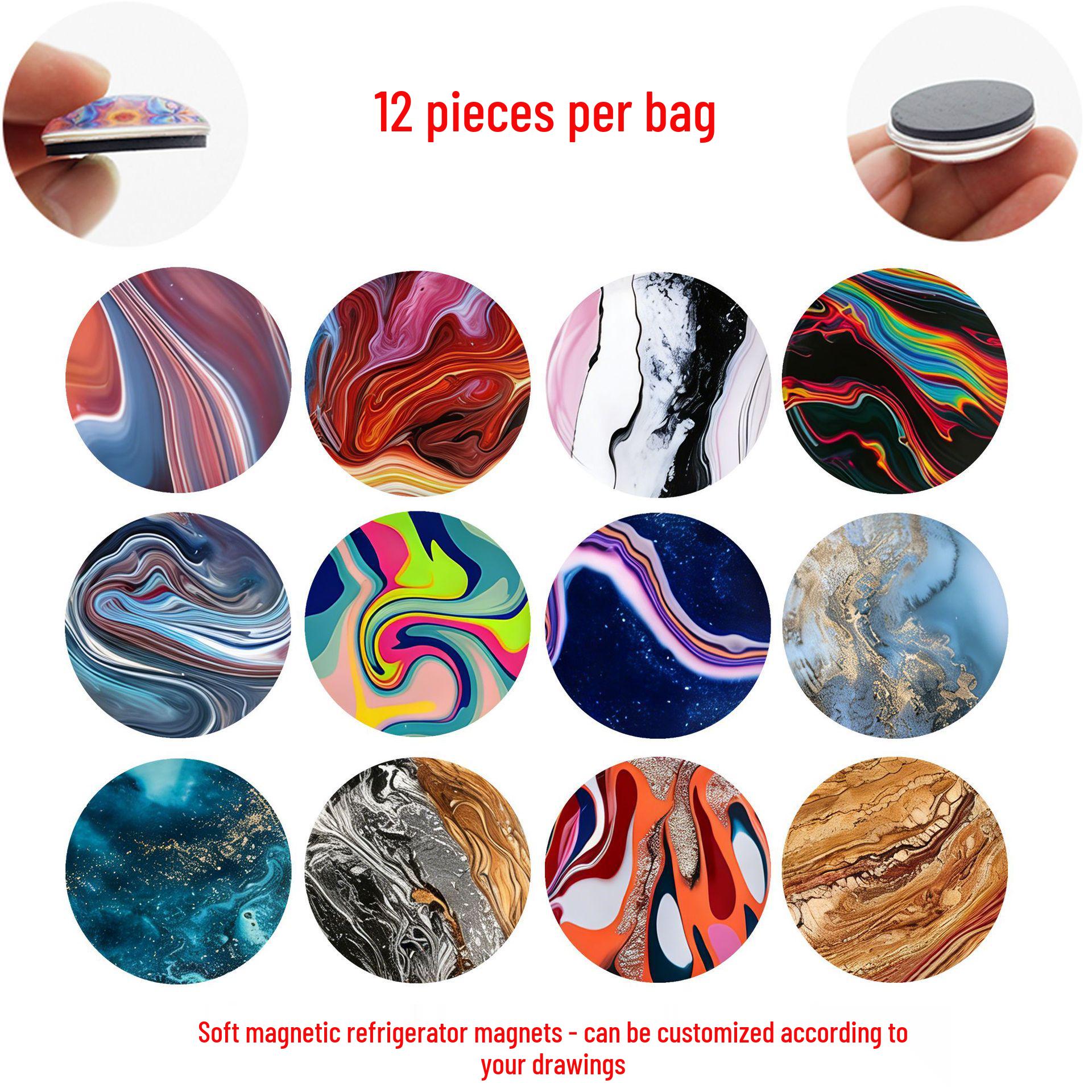 

Colorful Abstract Art Glass Refrigerator Magnets - Fluid Painting Texture Home Decor 25 mm Fridge Magnets Set of 12