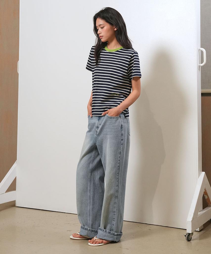 GENERALIDEA Color Block Stripe Short Sleeve T-Shirt [Navy] / Gf2Lts522