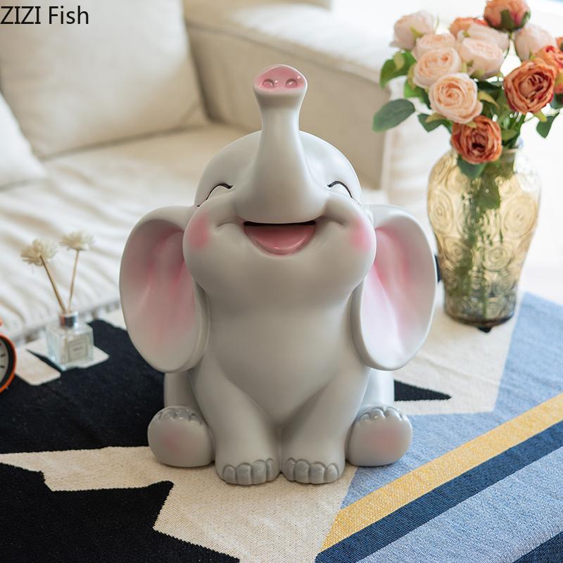 Cartoon Elephant Child Savings Jar Creative Piggy Bank Desk Decoration Ornaments Animal Resin Sculpture Room Aesthetic Decor