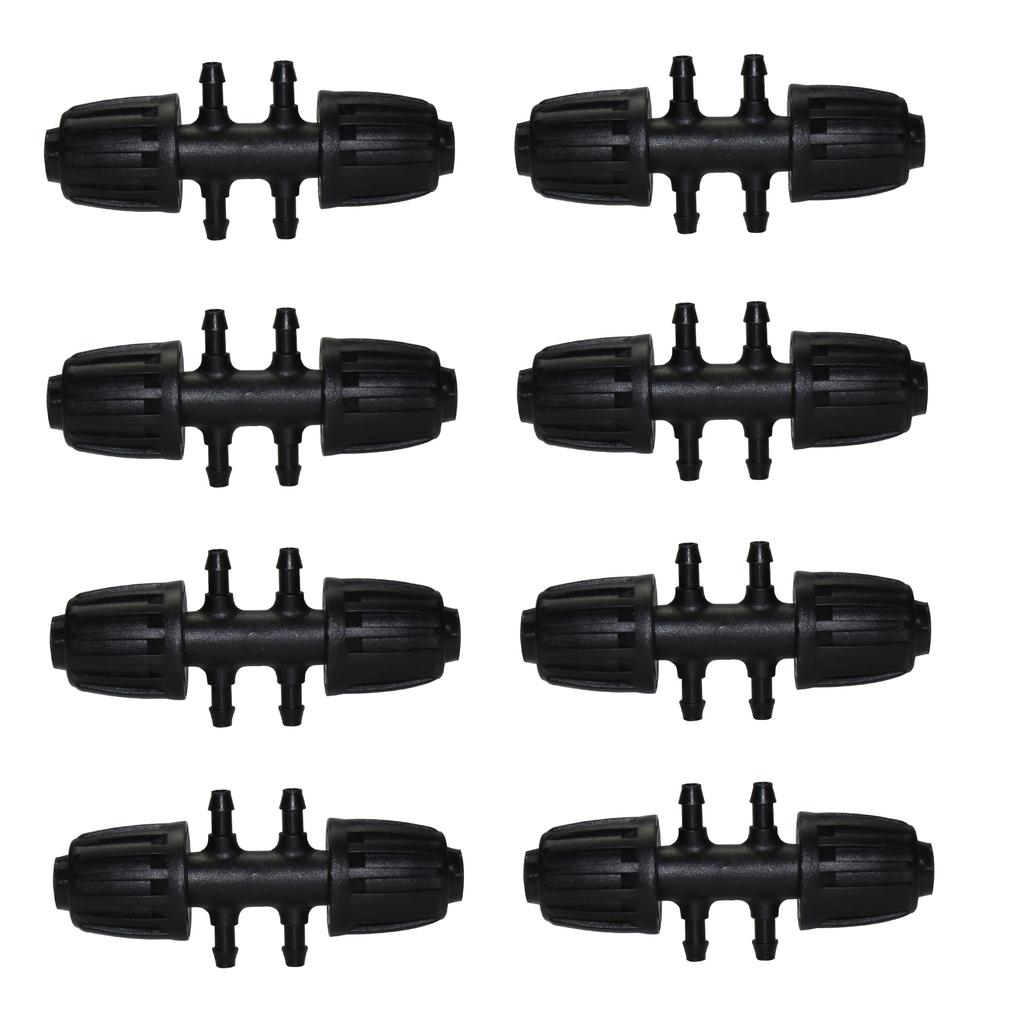 10Pcs 16mm to 4/7mm Tubing Connector Garden Flower Irrigation Water Adapter 6-Ways PE Tubing to 1/4'' Micro Hose Connector Joint