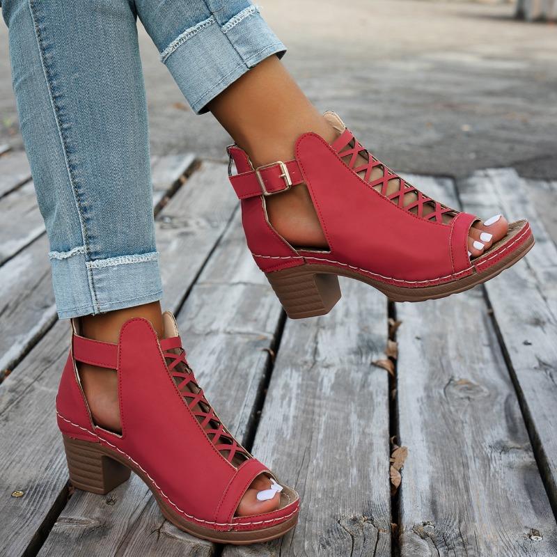 Fashion Women Summer Elegant Sandals Thick Heel Retro Wedge Chunky High Heels Sandals Open Toe Hollow Bundled Wedding Versatile Shoes