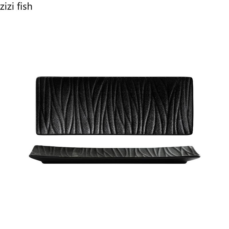 Assiette longue en céramique à texture relief de couleur unie, assiette à sushi, assiette à dessert, assiette à oiseaux rôtis, nourriture moléculaire, vaisselle créative