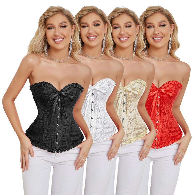 Lace Satin Waist Cincher Corset with Boning